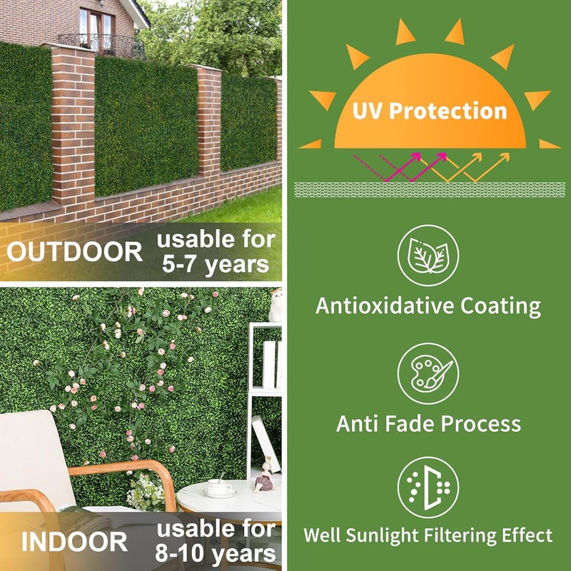 Luyue 12PCS 20”×20” Boxwood Panels, Artificial Grass Wall Panels Fake Greenery Backdrop Wall Grass Backdrop Artificial Plant Walls for Outdoor Indoor Garden Fence Backyard - Image 4